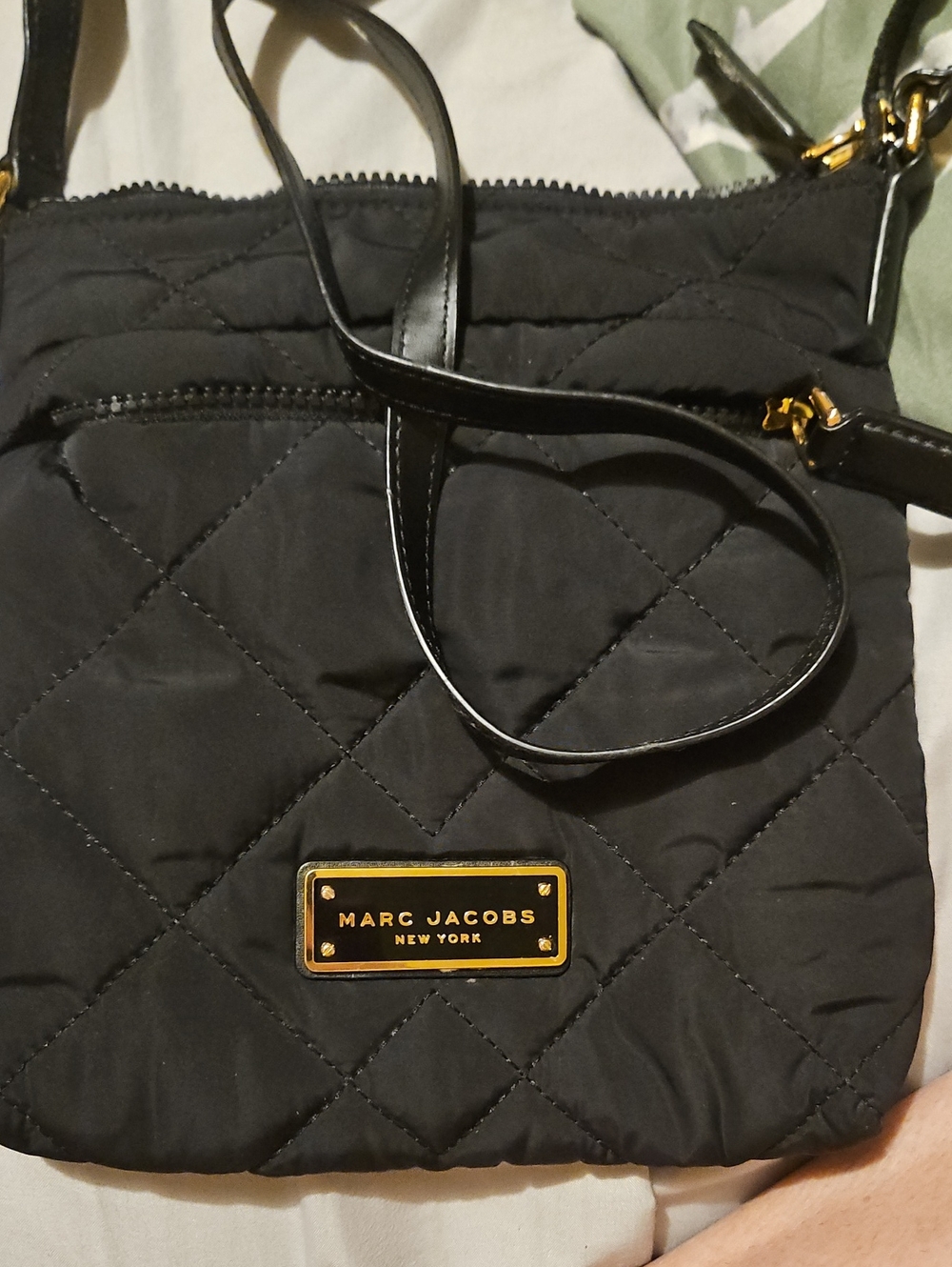 Marc Jacobs Black Quilted Crossbody with Gold Plaque